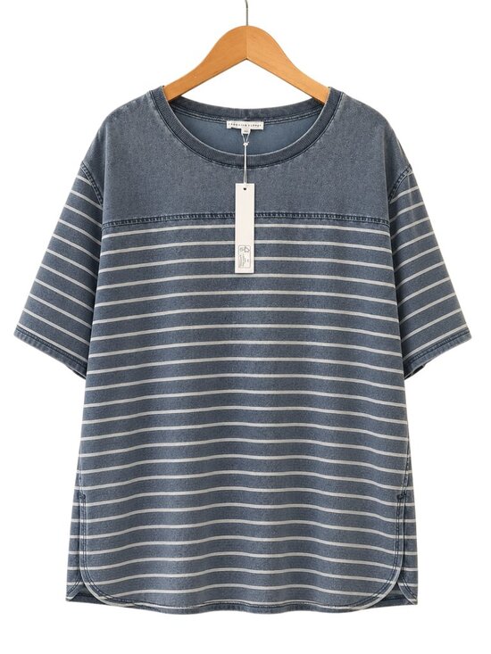 Jane and Delancey Tops - Jane + Delancey NWT 2X Blue Striped Mineral Wash Coastal Tee NEW